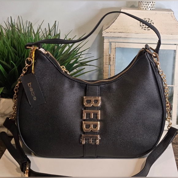 Bebe Handbags - Bebe L.A Emmet Black & Gold Hobo Bag
